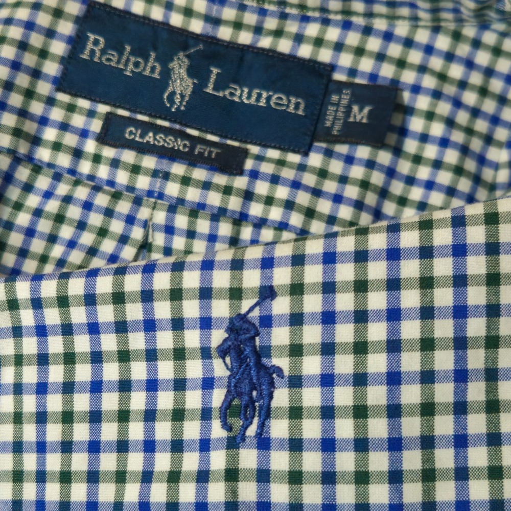 Ralph Lauren Button Down Mens M Blue Green Gingham Classic Fit Long Sleeve Shirt